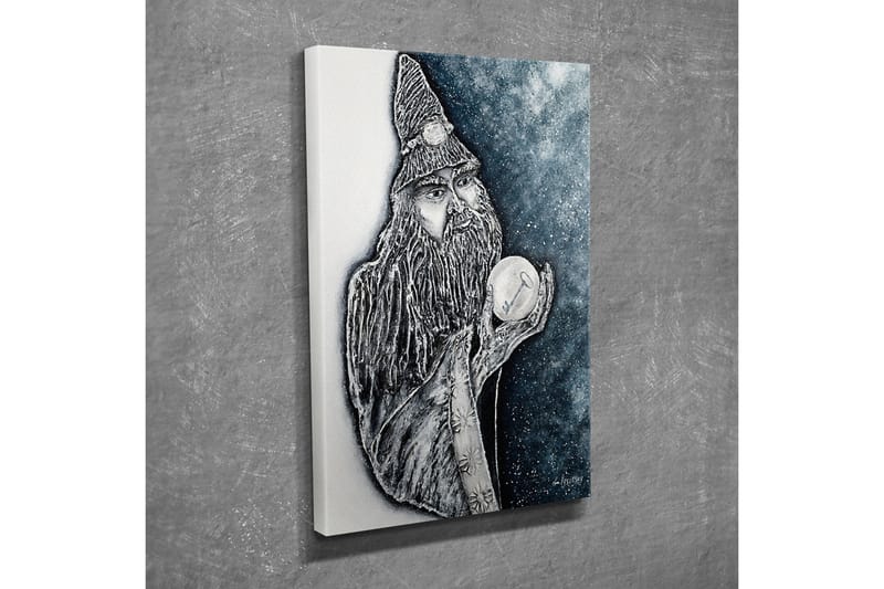 Lerretsbilde - Mystisk figur med langt skjegg og krystallkule - Mørk blå / Svart / Hvit - Interiør - Maleri & posters - Lerretsbilder
