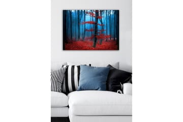 Lerretsbilde - Mystisk skog med røde trær i tåke - Rød / Blå / Grå - Interiør - Maleri & posters - Lerretsbilder