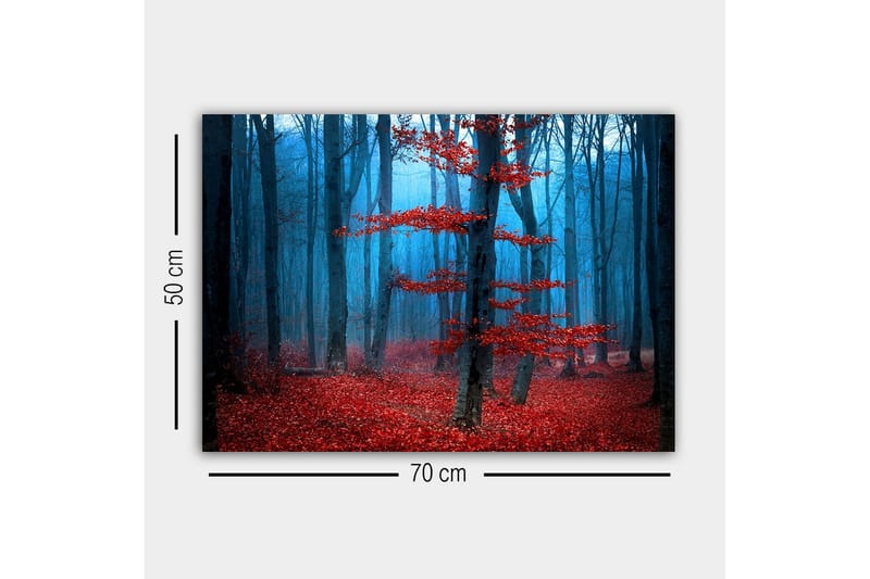 Lerretsbilde - Mystisk skog med røde trær i tåke - Rød / Blå / Grå - Interiør - Maleri & posters - Lerretsbilder