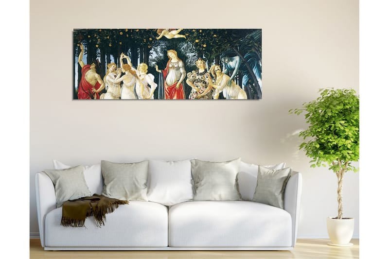 Lerretsbilde - Mytologisk scene med kvinnelige figurer i en frukthage - Grønn / Hudfarge / Rød - Interiør - Maleri & posters - Lerretsbilder