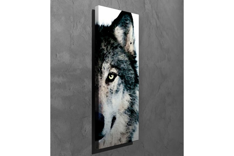 Lerretsbilde - Nærbilde av et ulveansikt med intense øyne - Grå / Svart / Hvit - Interiør - Maleri & posters - Lerretsbilder