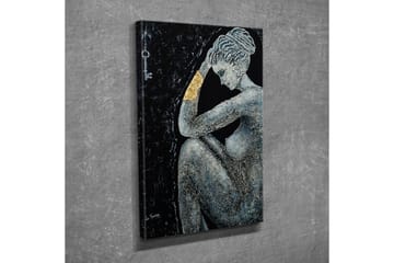 Lerretsbilde - Naken kvinne i en tankefull positur med en gyllen detalj på armen - Svart / Grå / Gull - Interiør - Maleri & posters - Lerretsbilder