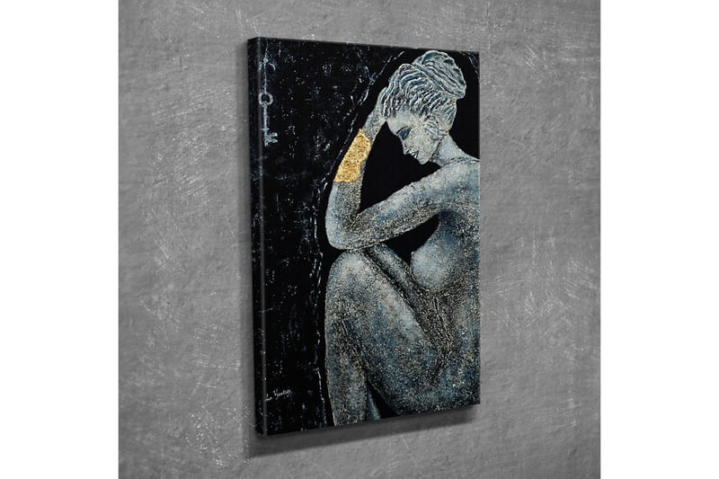 Lerretsbilde - Naken kvinne i en tankefull positur med en gyllen detalj på armen - Svart / Grå / Gull - Interiør - Maleri & posters - Lerretsbilder