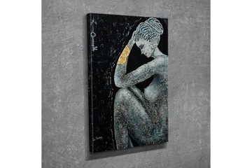 Lerretsbilde - Naken kvinne i en tankefull positur med en gyllen detalj på armen - Svart / Grå / Gull - Interiør - Maleri & posters - Lerretsbilder