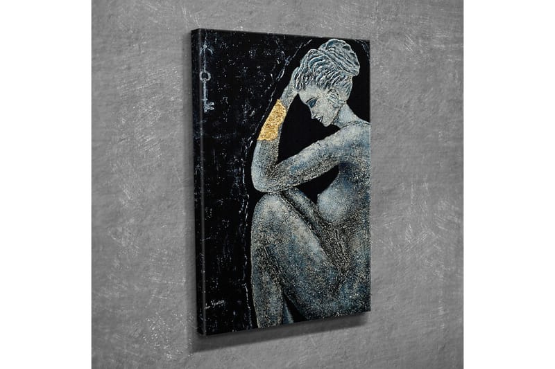 Lerretsbilde - Naken kvinne i en tankefull positur med en gyllen detalj på armen - Svart / Grå / Gull - Interiør - Maleri & posters - Lerretsbilder