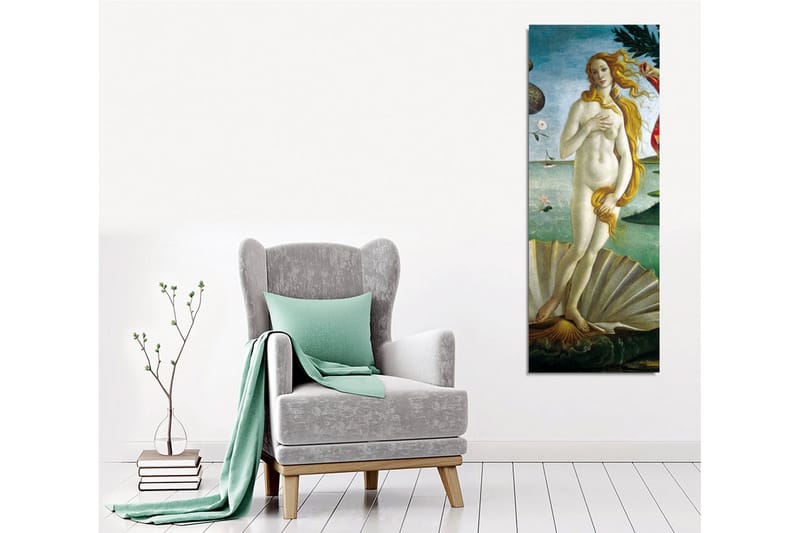 Lerretsbilde - Naken kvinne som står på et skjell ved sjøen - Lys blå / Hudfarget / Grønn - Interiør - Maleri & posters - Lerretsbilder