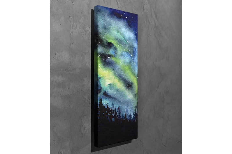 Lerretsbilde - Nordlys over en mørk skog - Mørk blå / Grønn / Svart - Interiør - Maleri & posters - Lerretsbilder