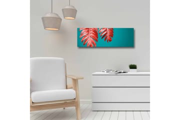 Lerretsbilde - Røde palmeblader mot turkis bakgrunn - Rød / Turkis - Interiør - Maleri & posters - Lerretsbilder