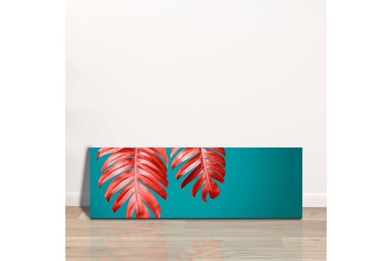 Lerretsbilde - Røde palmeblader mot turkis bakgrunn - Rød / Turkis - Interiør - Maleri & posters - Lerretsbilder