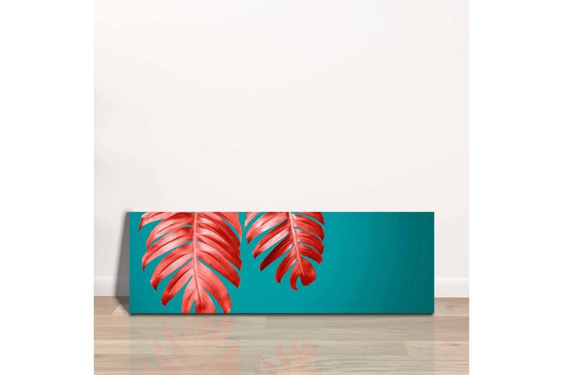 Lerretsbilde - Røde palmeblader mot turkis bakgrunn - Rød / Turkis - Interiør - Maleri & posters - Lerretsbilder