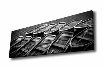 Lerretsbilde - Samling av båter i svart-hvitt - Svart / Grå / Hvit - Interiør - Maleri & posters - Lerretsbilder