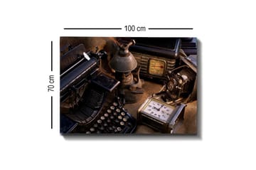Lerretsbilde - Samling av vintage skrivemaskiner og gamle apparater - Svart / Brun / Grå - Interiør - Maleri & posters - Lerretsbilder
