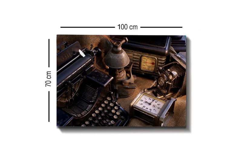 Lerretsbilde - Samling av vintage skrivemaskiner og gamle apparater - Svart / Brun / Grå - Interiør - Maleri & posters - Lerretsbilder