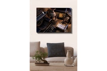 Lerretsbilde - Samling av vintage skrivemaskiner og gamle apparater - Svart / Brun / Grå - Interiør - Maleri & posters - Lerretsbilder