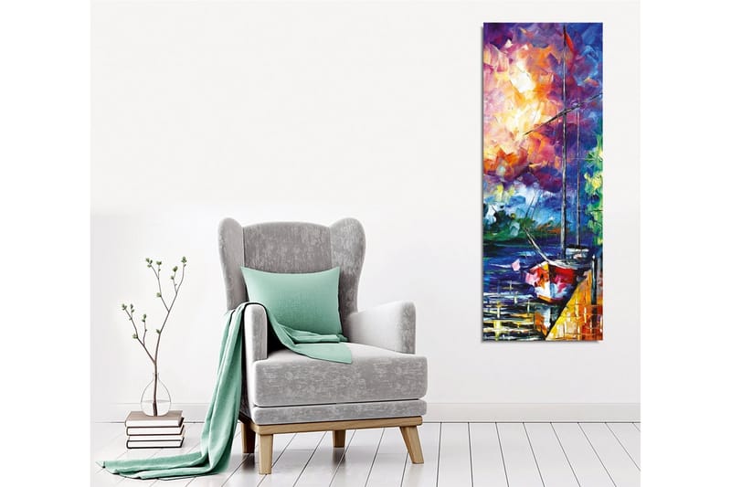 Lerretsbilde - Seilbåt ved en fargerik solnedgang - Lilla / Oransje / Blå - Interiør - Maleri & posters - Lerretsbilder