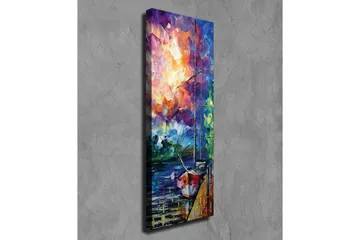 Lerretsbilde - Seilbåt ved en fargerik solnedgang - Lilla / Oransje / Blå - Interiør - Maleri & posters - Lerretsbilder