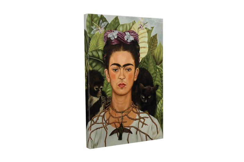 Lerretsbilde - Selvportrett med dyr og grøntområder i bakgrunnen, Grønn / Brun / Svart