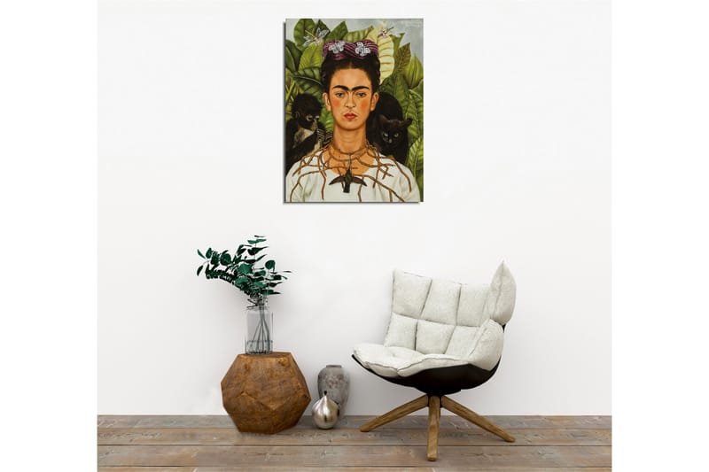 Lerretsbilde - Selvportrett med dyr og grøntområder i bakgrunnen - Grønn / Brun / Svart - Interiør - Maleri & posters - Lerretsbilder