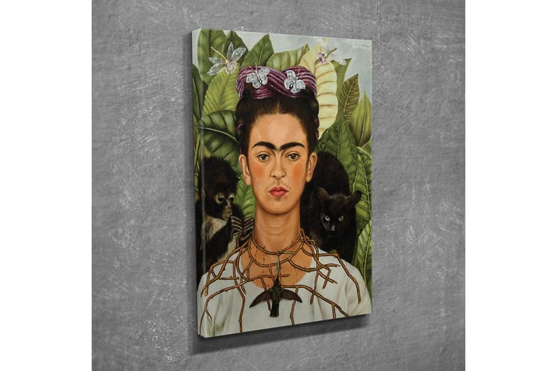 Lerretsbilde - Selvportrett med dyr og grøntområder i bakgrunnen - Grønn / Brun / Svart - Interiør - Maleri & posters - Lerretsbilder