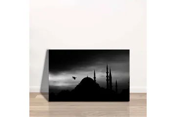 Lerretsbilde - Silhuett av en moské med spir i dramatisk himmel - Svart / Grå - Interiør - Maleri & posters - Lerretsbilder