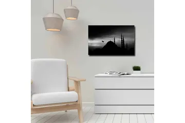 Lerretsbilde - Silhuett av en moské med spir i dramatisk himmel - Svart / Grå - Interiør - Maleri & posters - Lerretsbilder