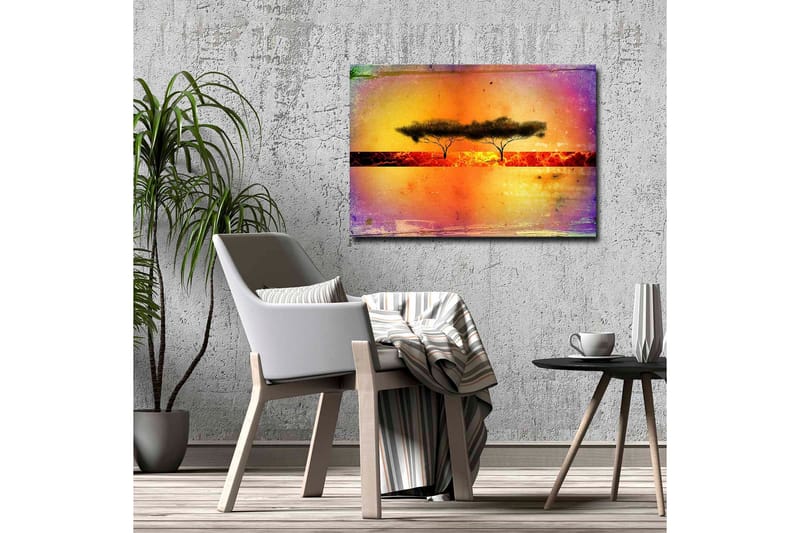 Lerretsbilde - Silhuett av trær mot en fargerik bakgrunn - Oransje / Lilla / Svart - Interiør - Maleri & posters - Lerretsbilder