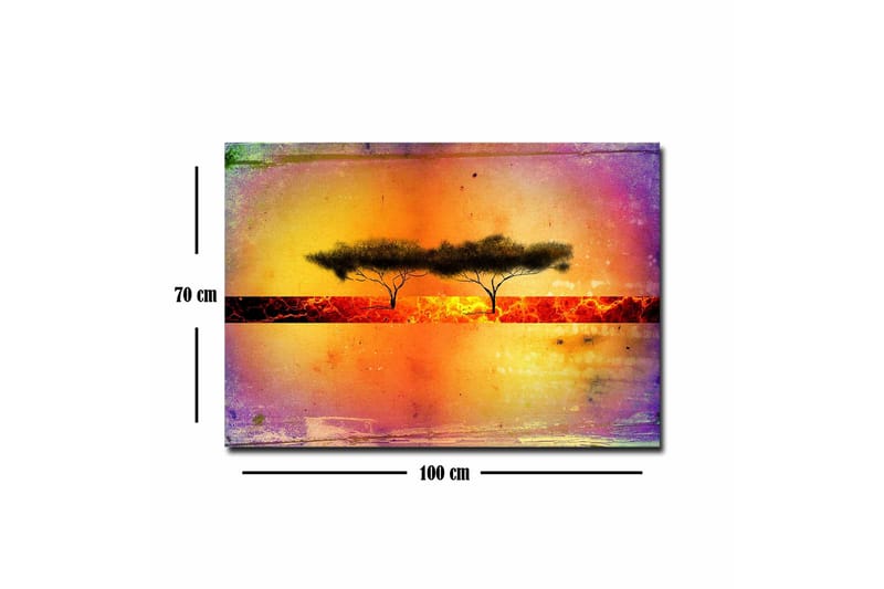 Lerretsbilde - Silhuett av trær mot en fargerik bakgrunn - Oransje / Lilla / Svart - Interiør - Maleri & posters - Lerretsbilder