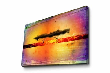 Lerretsbilde - Silhuett av trær mot en fargerik bakgrunn - Oransje / Lilla / Svart - Interiør - Maleri & posters - Lerretsbilder