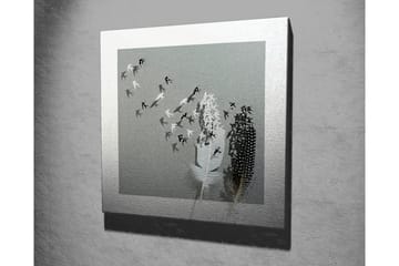 Lerretsbilde - Silhuetter av fugler som flyr bort fra en vase med fjær - Svart / Hvit / Grå - Interiør - Maleri & posters - Lerretsbilder