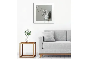 Lerretsbilde - Silhuetter av fugler som flyr bort fra en vase med fjær - Svart / Hvit / Grå - Interiør - Maleri & posters - Lerretsbilder