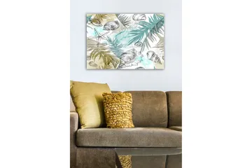 Lerretsbilde - Sjømotiv med skjell og palmeblader - Blå / Beige / Grønn - Interiør - Maleri & posters - Lerretsbilder