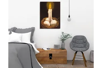 Lerretsbilde - Skinnende lys i et rede med egg - Hvit / Brun / Gul - Interiør - Maleri & posters - Lerretsbilder