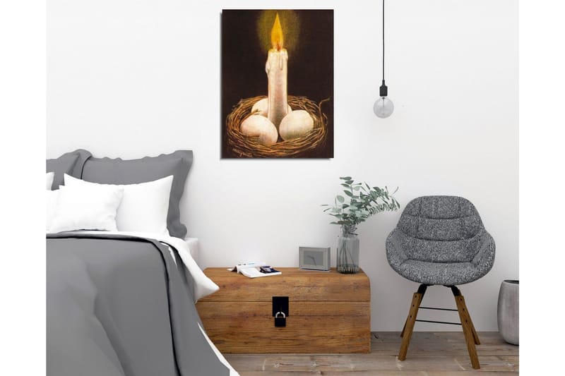 Lerretsbilde - Skinnende lys i et rede med egg - Hvit / Brun / Gul - Interiør - Maleri & posters - Lerretsbilder