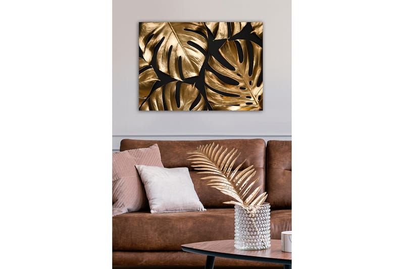 Lerretsbilde - Skinnende monsterablader i gulltoner - Gull / Svart - Interiør - Maleri & posters - Lerretsbilder