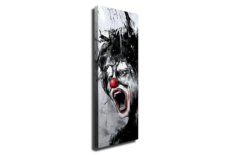 Lerretsbilde - Skrikende klovn med rød nese og dramatiske ansiktstrekk, Svart / Hvit / Rød