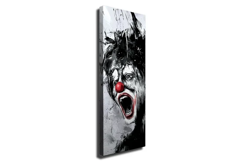 Lerretsbilde - Skrikende klovn med rød nese og dramatiske ansiktstrekk, Svart / Hvit / Rød
