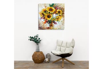 Lerretsbilde - Solsikker i en fargerik bukett - Gul / Grønn / Brun - Interiør - Maleri & posters - Lerretsbilder