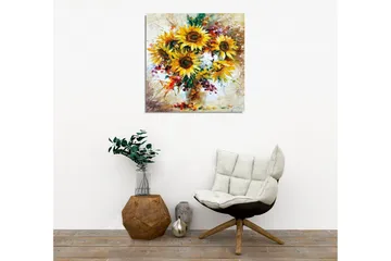 Lerretsbilde - Solsikker i en fargerik bukett - Gul / Grønn / Brun - Interiør - Maleri & posters - Lerretsbilder