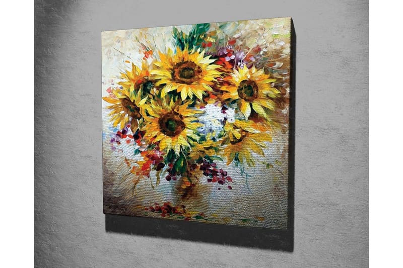 Lerretsbilde - Solsikker i en fargerik bukett - Gul / Grønn / Brun - Interiør - Maleri & posters - Lerretsbilder