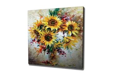 Lerretsbilde - Solsikker i en fargerik bukett - Gul / Grønn / Brun - Interiør - Maleri & posters - Lerretsbilder