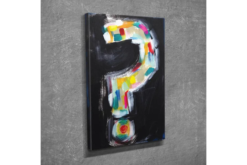 Lerretsbilde - Spørsmålstegn i fargerik stil - Svart / Hvit / Gul - Interiør - Maleri & posters - Lerretsbilder