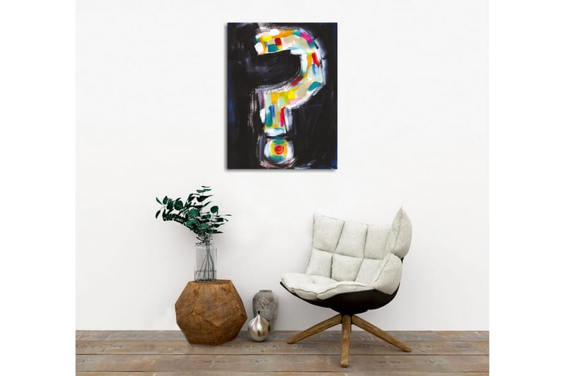 Lerretsbilde - Spørsmålstegn i fargerik stil - Svart / Hvit / Gul - Interiør - Maleri & posters - Lerretsbilder