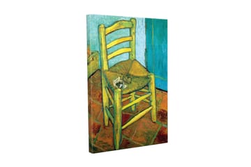 Lerretsbilde - Stående stol med stråsete og en liten dekorasjon på setet - Gul / Grønn / Oransje - Interiør - Maleri & posters - Lerretsbilder