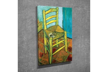 Lerretsbilde - Stående stol med stråsete og en liten dekorasjon på setet - Gul / Grønn / Oransje - Interiør - Maleri & posters - Lerretsbilder