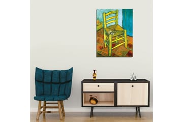 Lerretsbilde - Stående stol med stråsete og en liten dekorasjon på setet - Gul / Grønn / Oransje - Interiør - Maleri & posters - Lerretsbilder