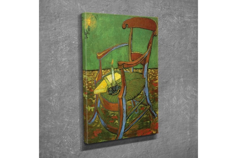 Lerretsbilde - Stående stol med tent lysestake og gul duk - Grønn / Brun / Gul - Interiør - Maleri & posters - Lerretsbilder