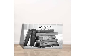 Lerretsbilde - Stabel med bøker med briller på toppen - Svart / Grå / Hvit - Interiør - Maleri & posters - Lerretsbilder