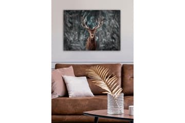 Lerretsbilde - Statlig elg med imponerende gevir i et snødekt skogsmiljø - Brun / Grå / Hvit - Interiør - Maleri & posters - Lerretsbilder