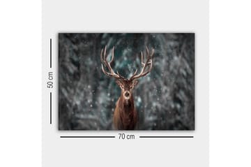 Lerretsbilde - Statlig elg med imponerende gevir i et snødekt skogsmiljø - Brun / Grå / Hvit - Interiør - Maleri & posters - Lerretsbilder