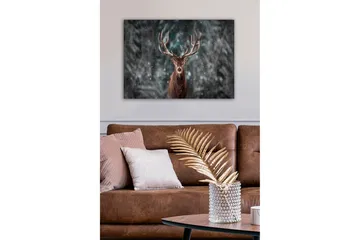 Lerretsbilde - Statlig elg med imponerende gevir i et snødekt skogsmiljø - Brun / Grå / Hvit - Interiør - Maleri & posters - Lerretsbilder